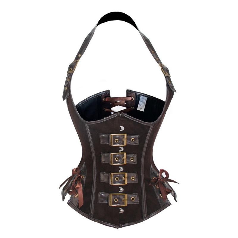 Dámský Rock Steampunk Korzet z Umělé Kůže Stahovák Pasu Šála Set