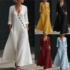 2026 European and American Cross-border Amazon's New Summer Fashion Casual Cotton and Linen Long-sleeved Button Placket Women's Dress