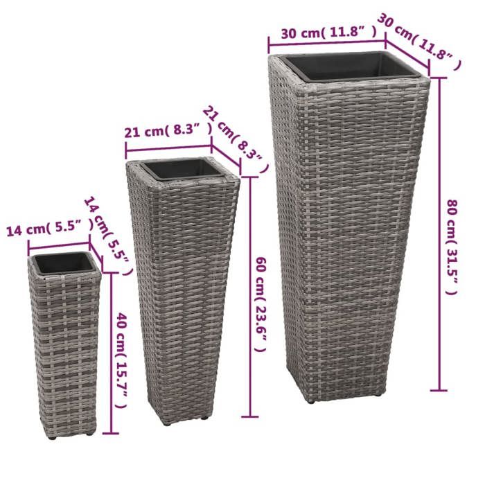 VidaXL Lits surélevés de jardin 3 pcs Résine tressée Gris