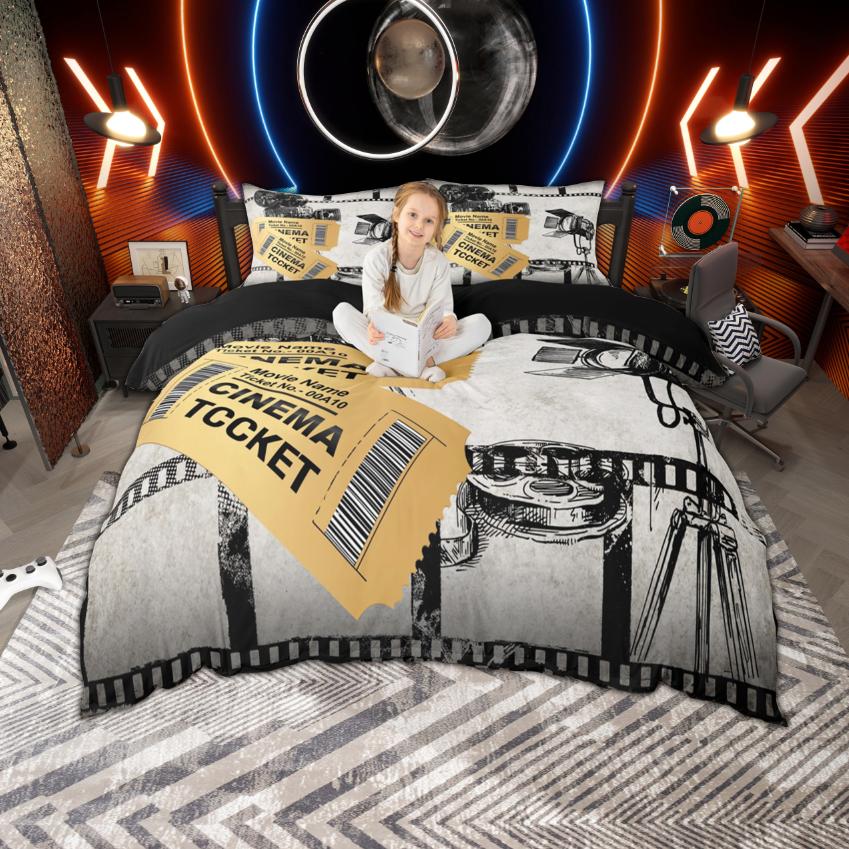 Homewish Kino Popcorn Bettbezug Set, Vintage Film Bettwäsche Set, Film Thema Bett Set, Raumdeko
