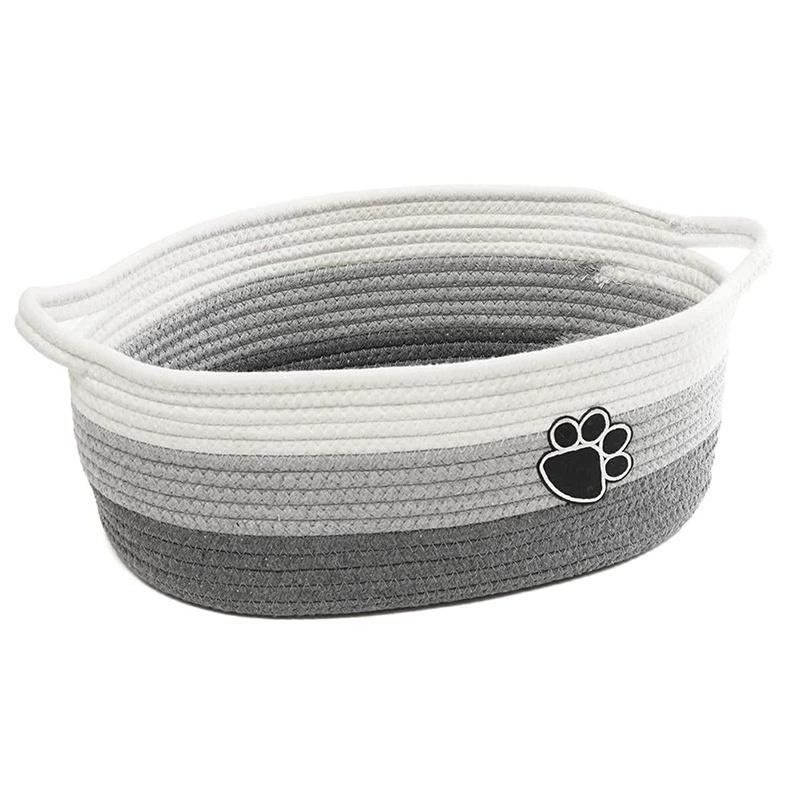 Pet Toy Storage Basket with Handle. Handmade Weaving with Dog Paw Prints. Can Also Store Children's Toys and Miscellaneous Items