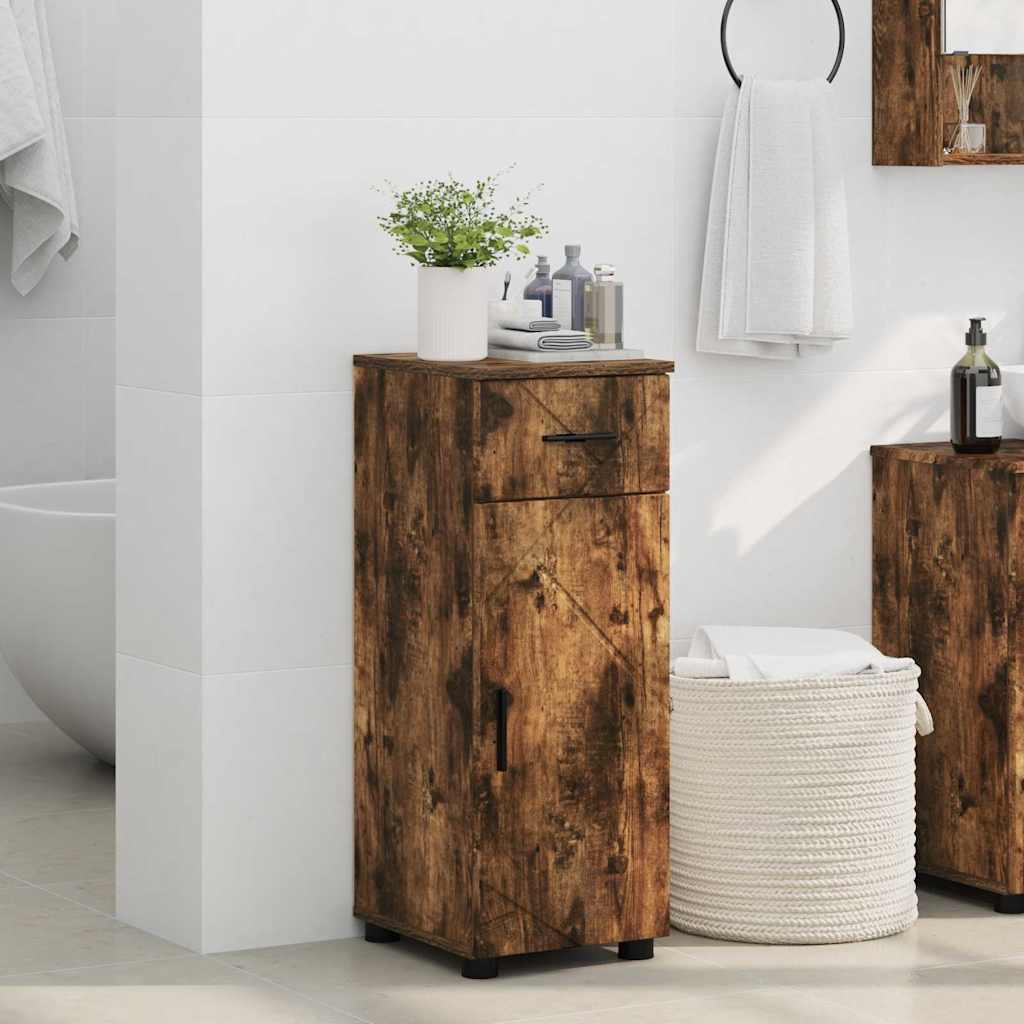 Bathroom Cabinet with Door Smoked Oak Finish 30 x 35 x 80 cm