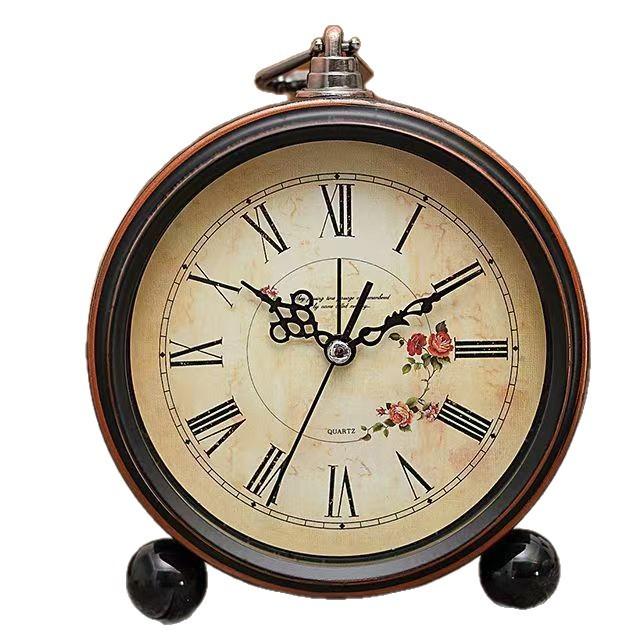 Alarm Clock Retro Clock Metal Table Style Silent Bedside Stylish Clock Living Room Bedroom European Simple Table Clock