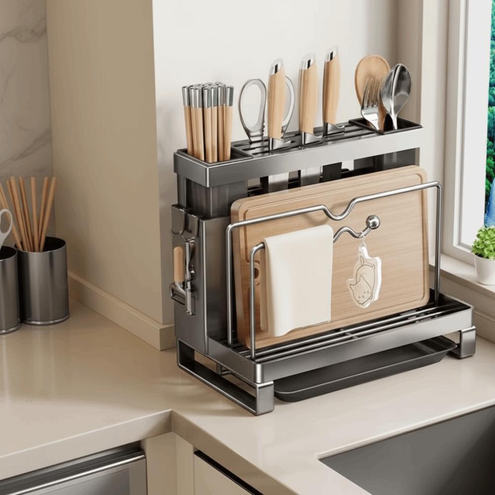 With Drainer Kitchen Storage Rack Wall Mount Chopstick Organization Pot Lid Holder Cutting Board Holder Home Kitchen
