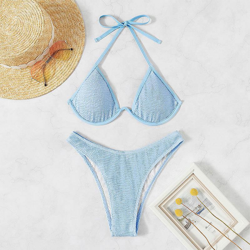 New Strap-Up Halter Beach Bikini Multi-Color Steel Tray Triangle Split Swimsuit Swimsuit