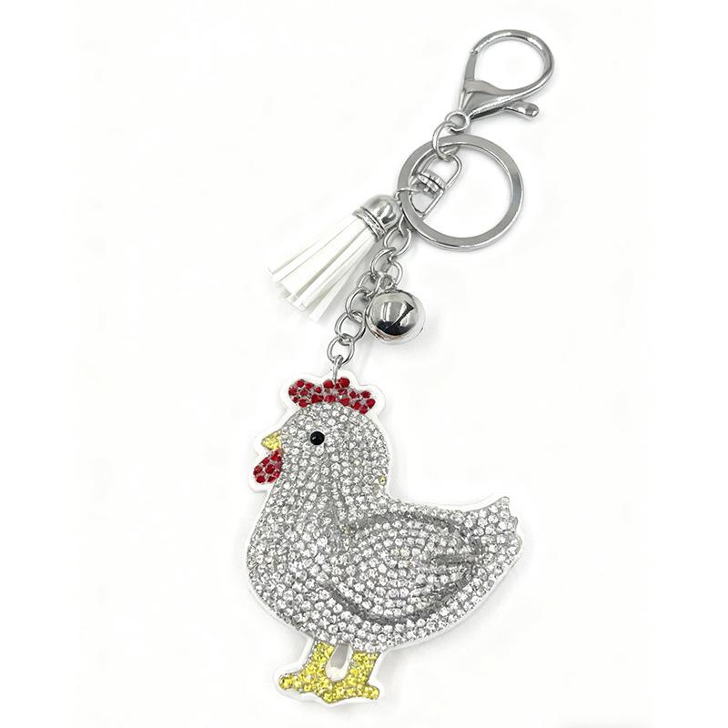 Rhinestone Rooster Keychain Charm with Tassel