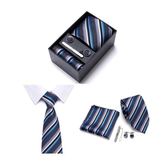 5Pcs/Set Silk Tie Suit Set Bright Color Tie Collar Clip Pocket Square Cufflinks Set Business Weddings Wear Formal Accessories