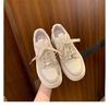 Cowhide~ Genuine Leather Little White Shoes Women's Round Head Color Matching Muffin Thick Sole Height Increase Casual Sports Shoes Versatile Lace-u