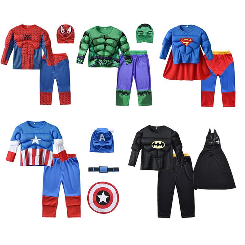 Spider Man Captain America Hulk Batman Superman Kinderen Cosplay Kostuum Set Met Polyester En Spandex Voor Halloween En Podiumshows