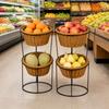 Freestanding Produce Display Rack Stable Floor with Woven Baskets