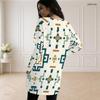 Women Plus Size Round Neck Long Sleeve Loose Black White Printed Longline Tunic With Pockets