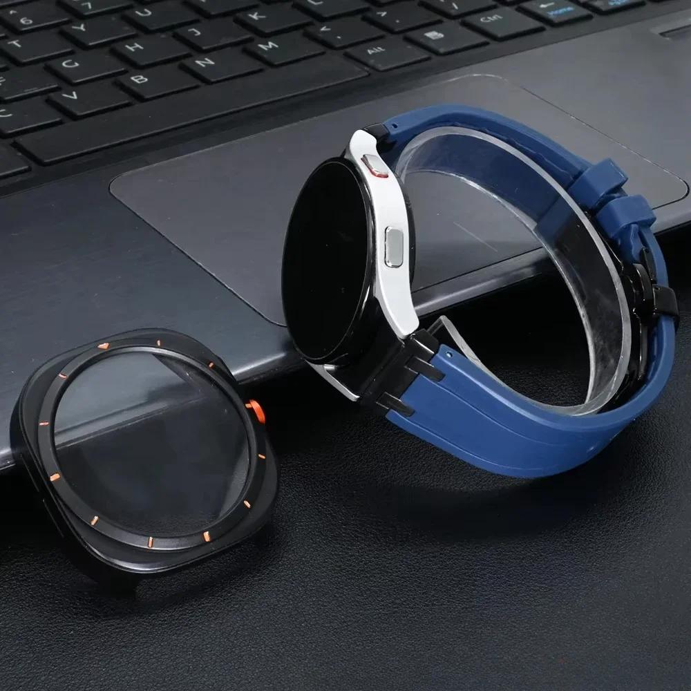 Luxury Silicone Strap+Plastic Case for Samsung Galaxy 7 6 44mm 40mm Sport Men Band for GALAXY Watch 7 6 Change To Ultra Bracelet