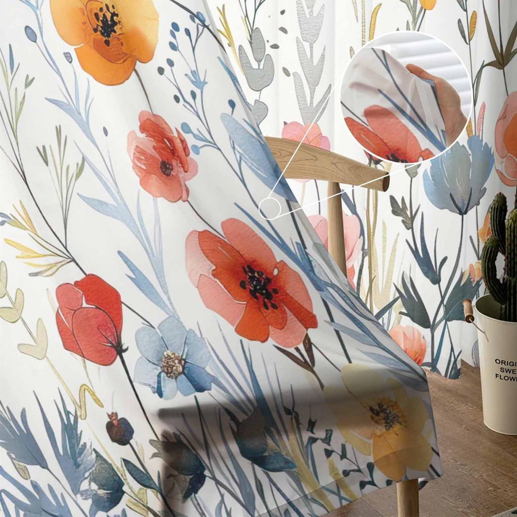 Flower And Plant Leaves Window Tulle Curtains for Living Room Bedroom Hotel Luxury Decoration Sheer Curtains