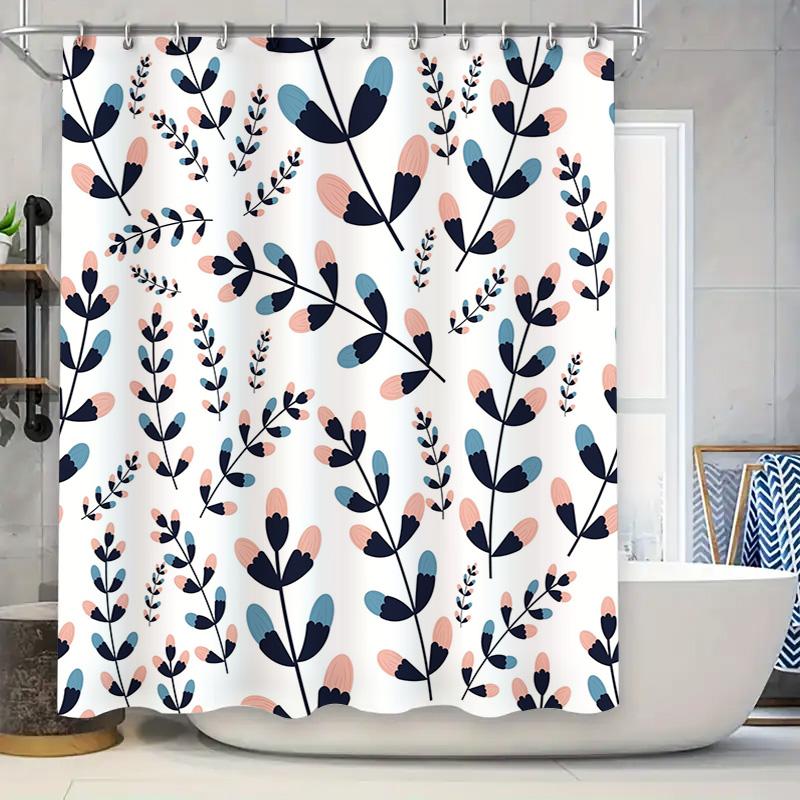 

Fashion Floral Shower Curtain Bathroom Decor Waterproof Printed Liner For Bathtub Home Decoration White, Blue Pink Leaves Patter W60H190(CM)-1 Pcs