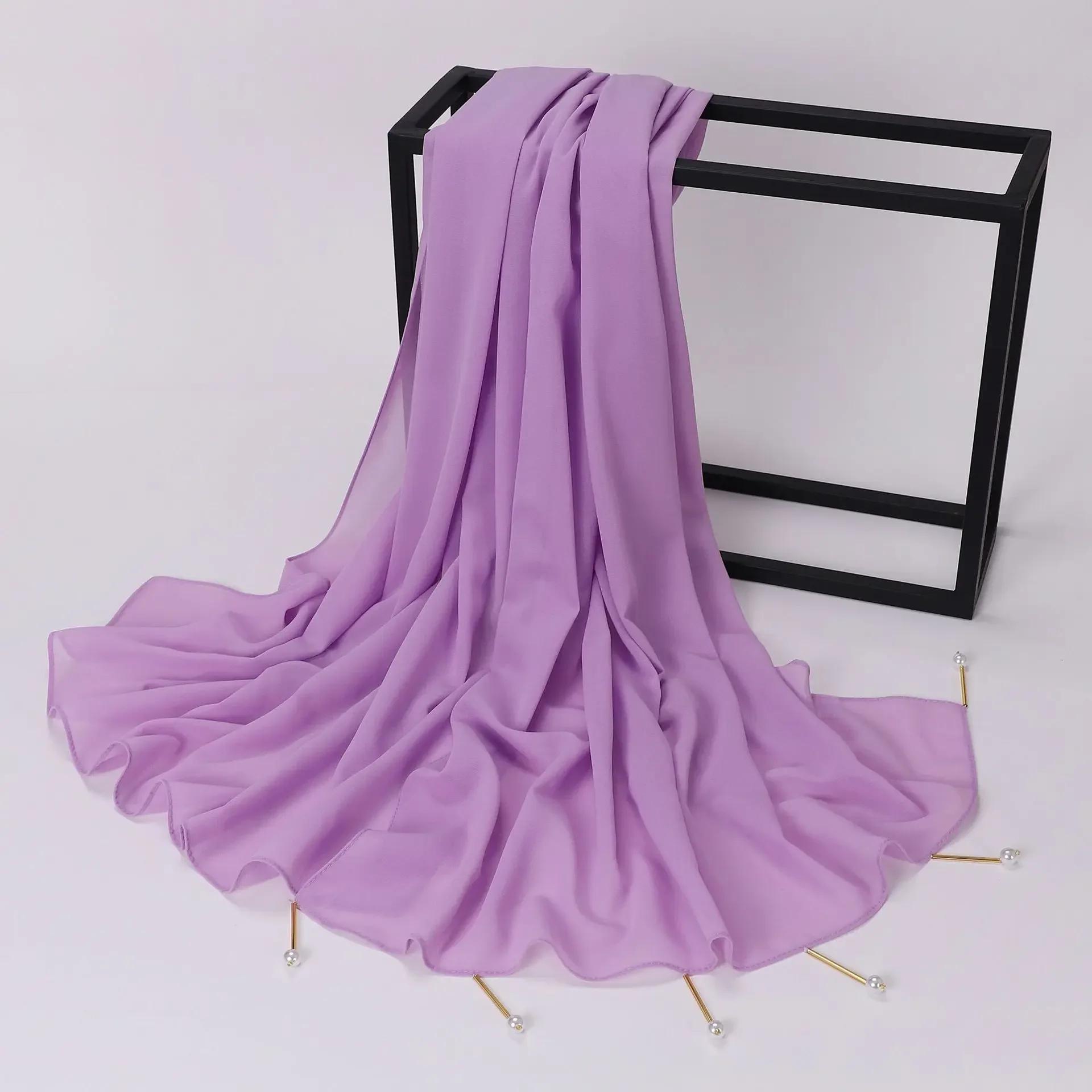 

Ramadan Chiffon Hijab Scarf Bandana Shawl Pearl Tassel Turban Femme Musulman Turbans Head Women Turban Femme Hijabs For Woman