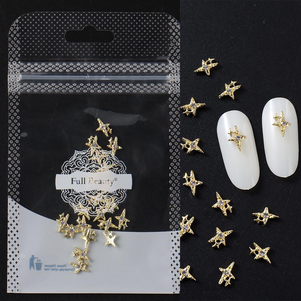 Nail Art Jewelry, Cartoon Cute With Diamond Star Gold Three-Dimensional Alloy Bag Nail Jewelry