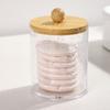 Clear Round Storage Box with Bamboo Lid for Cotton Swabs, Makeup Puffs, and Removers