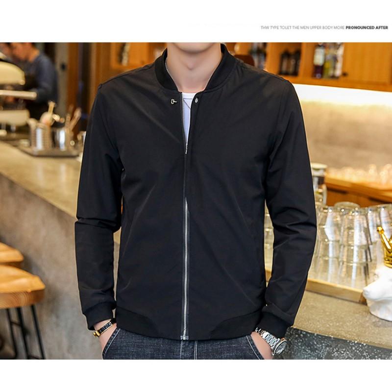 18 Stretch Fabric Mens Jacket Young Adult Slim Fit Stand Collar Solid Color Casual Outerwear