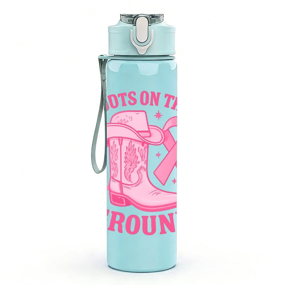 1PC Boots On The Ground Pink Ribbon 750ml Color Plastic Sports Water Bottle Leakproof Flip Straw Lid Suitable for Sports Office Home Use