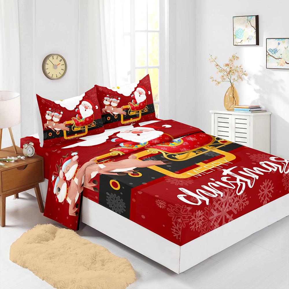 Four-Piece Mattress Set Christmas Bedding 3D Digital Printing Kit Mattress Protective Cover