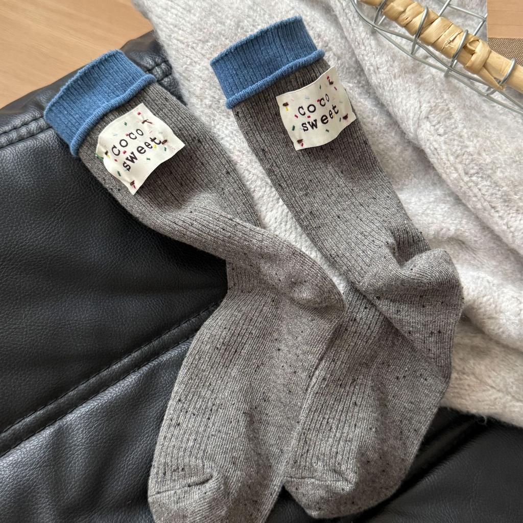 Female Spring and Autumn Retro Color Point Yarn Heel Color Cloth Label in The Tube Pile Socks