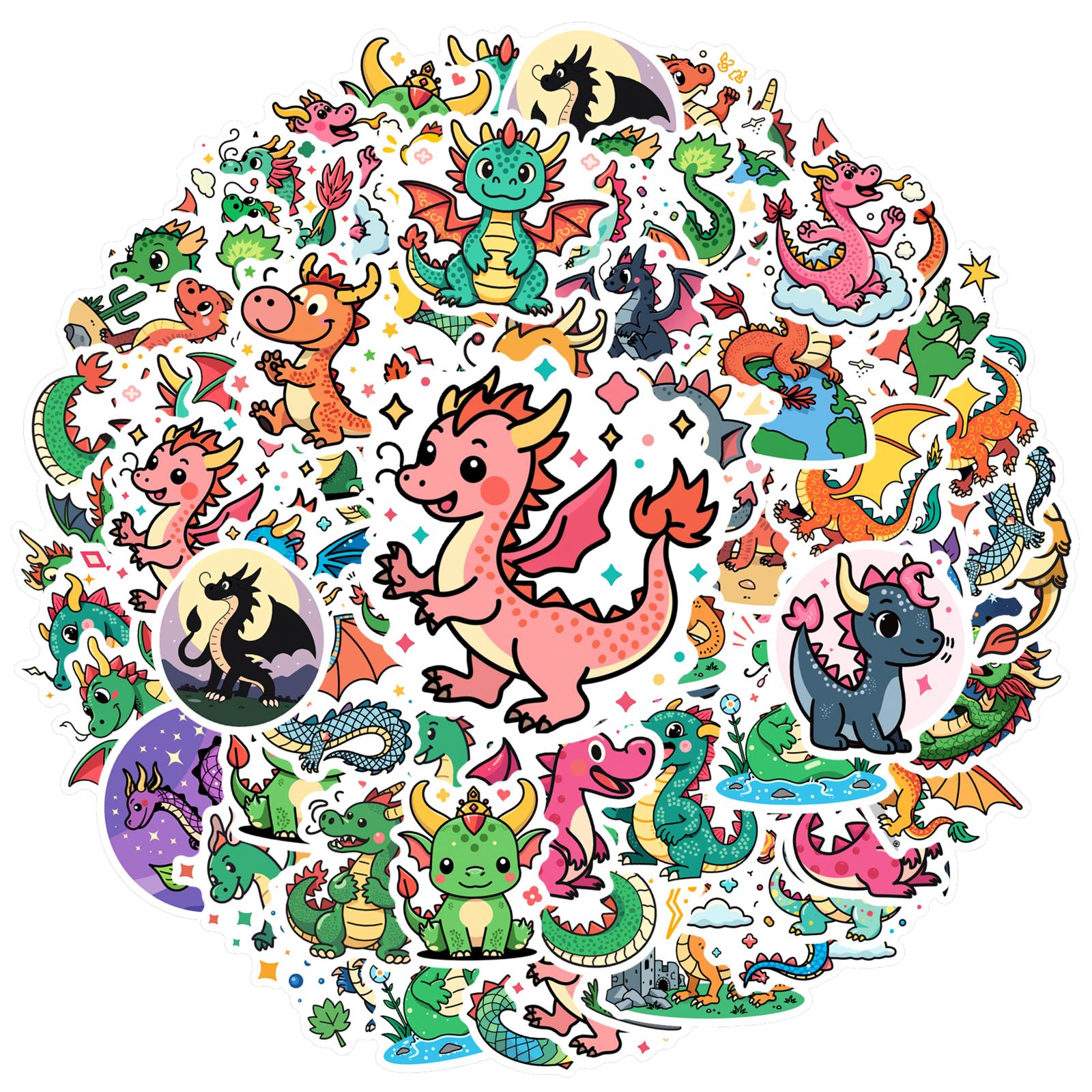 35pcs-100pcs Playful Dragon Stickers Cute Fantasy Animal Stickers Dragon Decals For DIY Phone Guitar Laptop Notebook Suitcase
