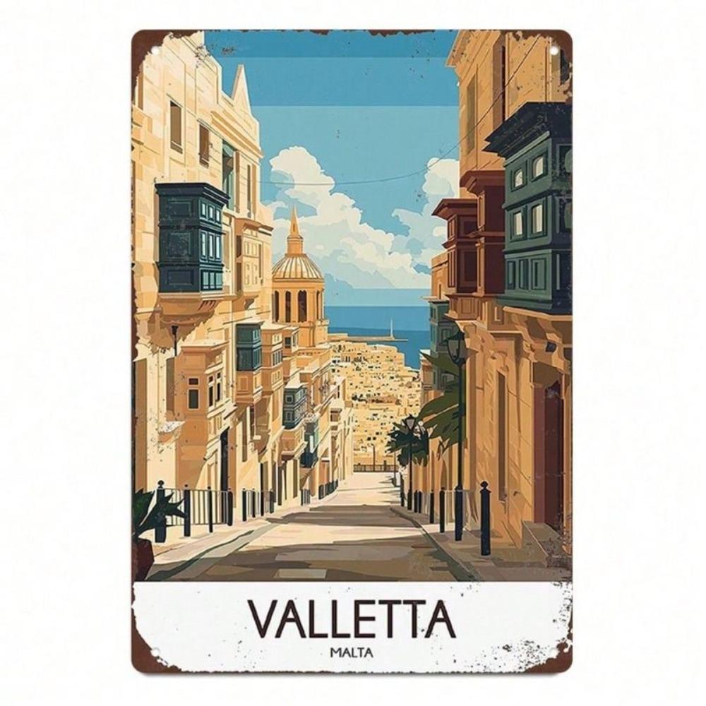 Vintage Metal Wall Sign Malta Street Scene Retro Decor 30x20cm