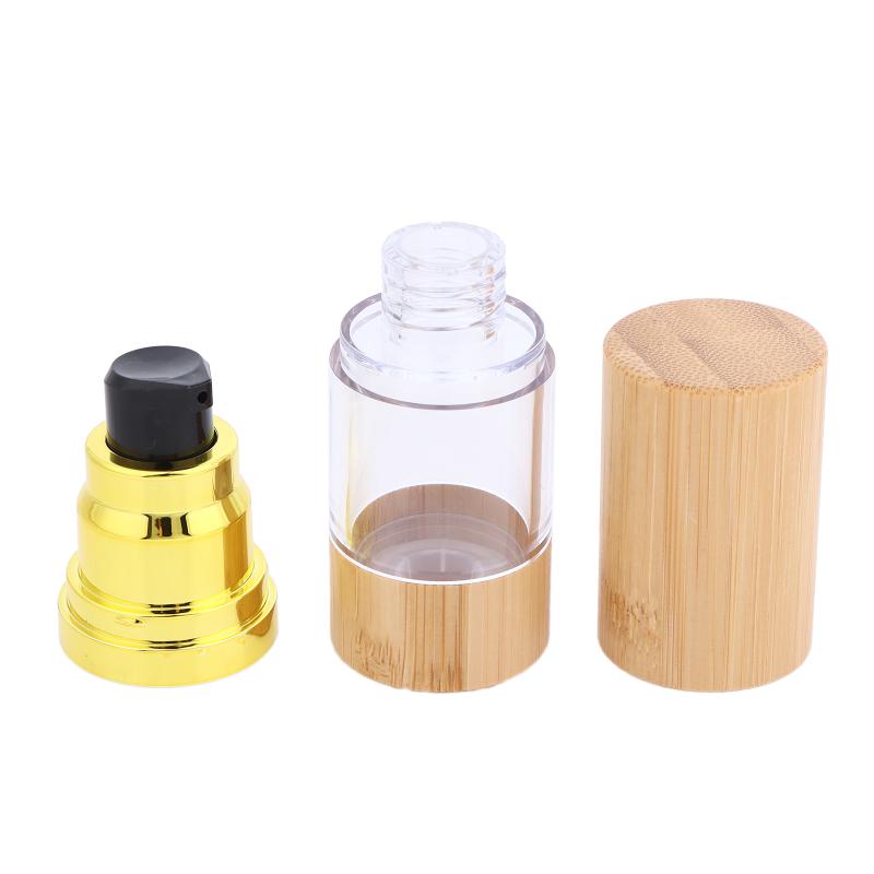 Travel Size Airless Pump Bottles Bamboo Plastic Refillable 30ml 50ml Leakproof Cosmetic Containers for Skincare