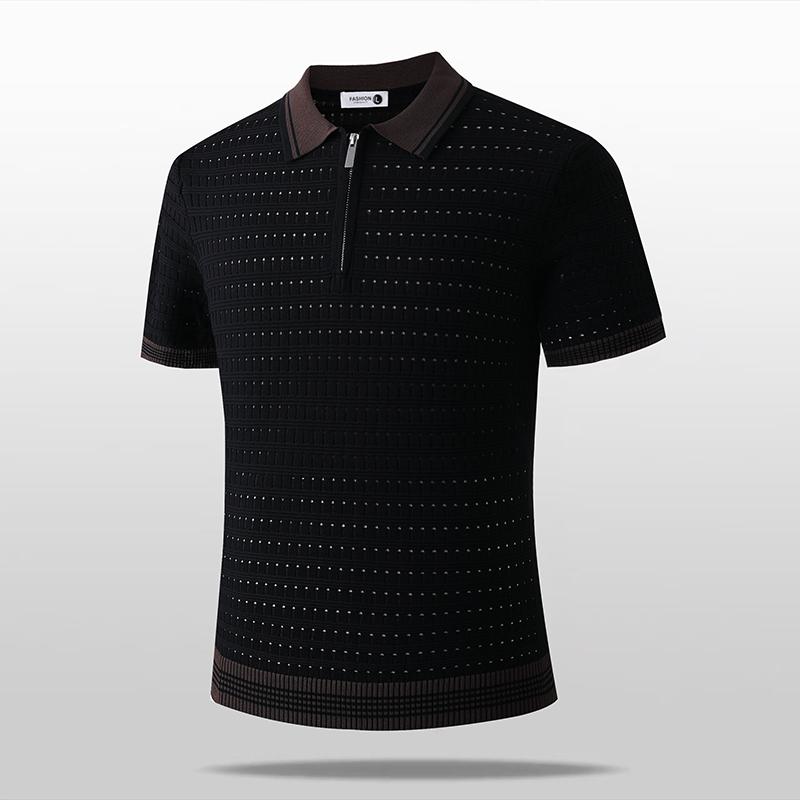 Camiseta Polo de Punto de Seda Helada de Manga Corta para Hombre Top Camiseta Camisa Polo Camisa Polo Camiseta Camisa Top