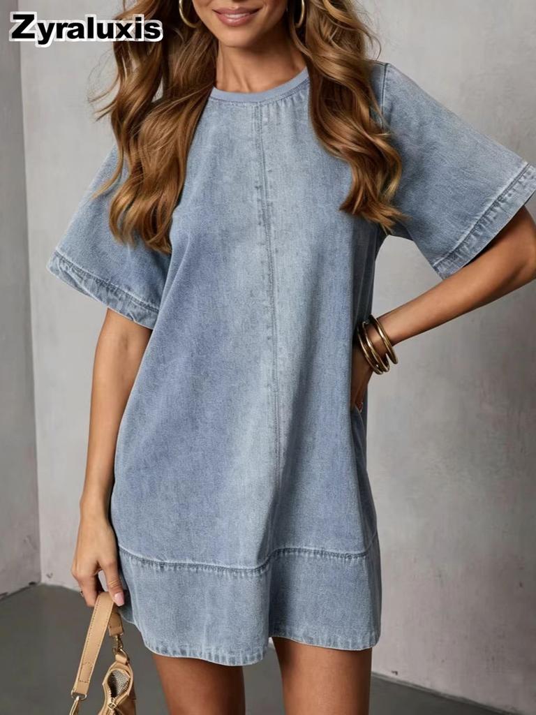 Fashion Casual Loose Denim Short Sleeve Dress Women's Clothing