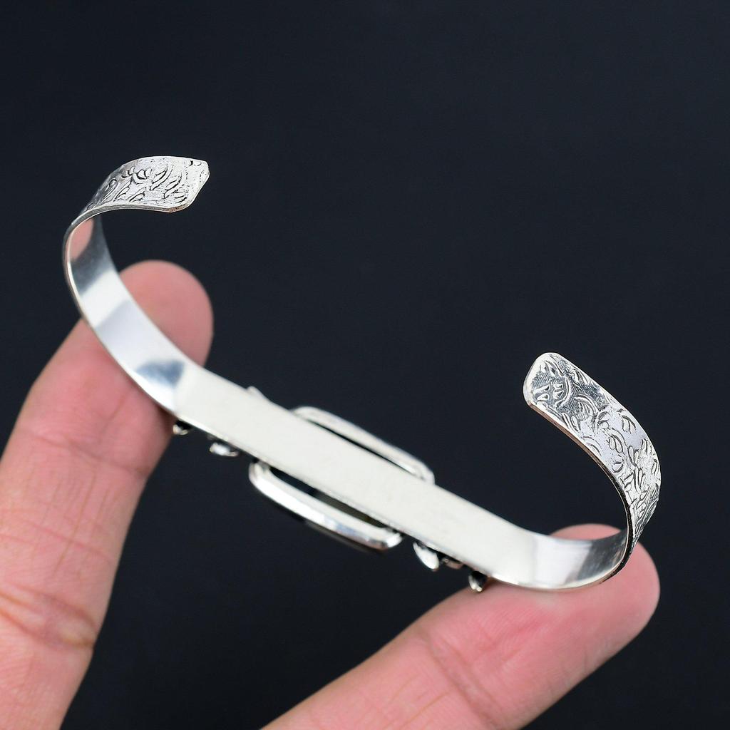 Sisters Day Sale Sterling Silver Fume Agate Gemstone Flower Handcrafted Bangle