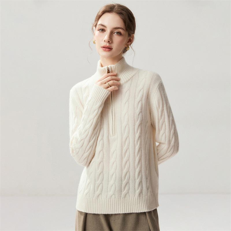 Lekasha Women's Cashmere Half-Zip Cable Knit Sweater - Autumn/Winter Collection