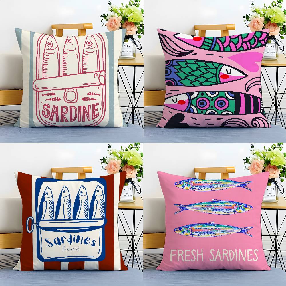 Colorful Sardine-S Fantasy Patterns Pillow Case Anti-dustmite Pillowcase Invisible Zipper Silky Short Plush Sofa Cushion Cover