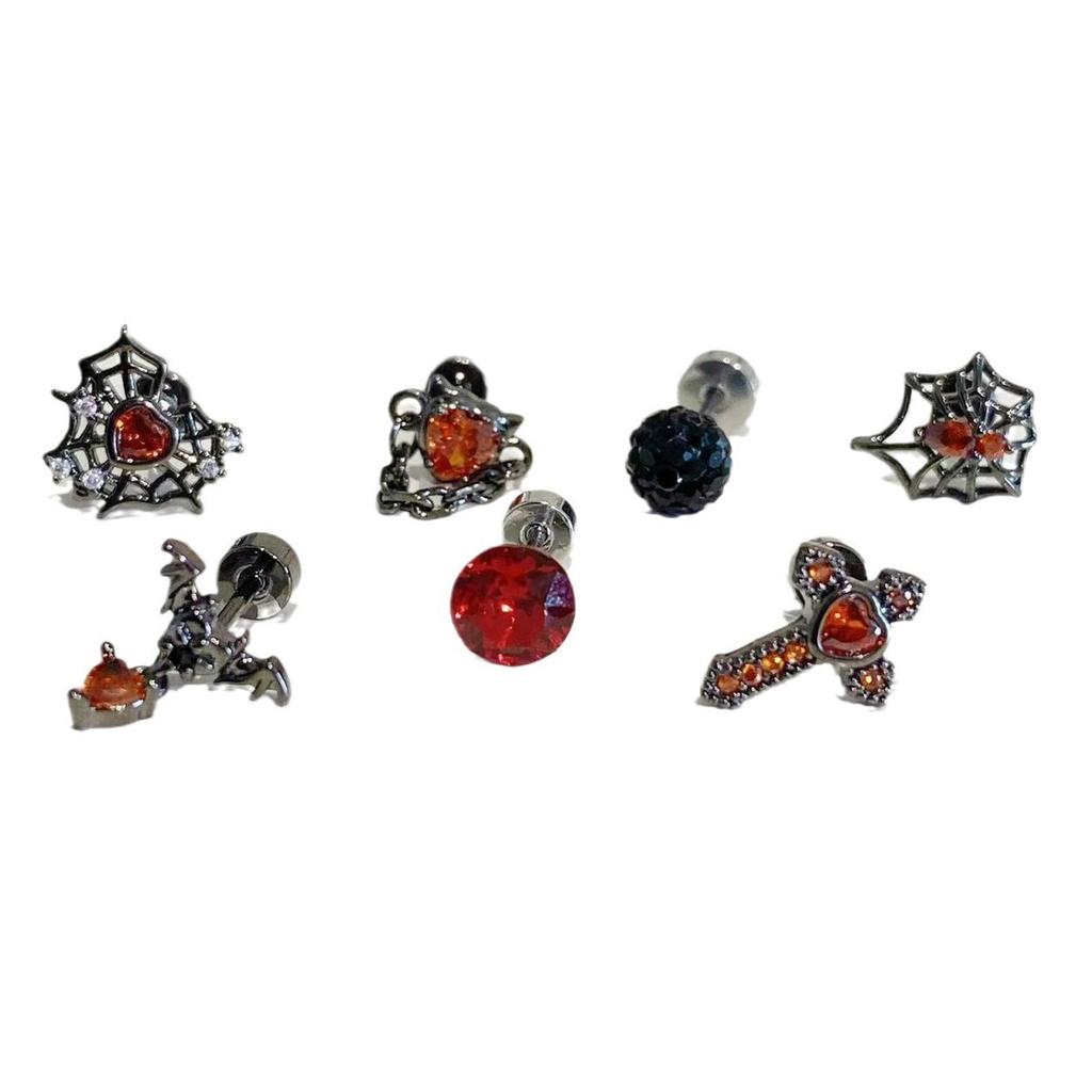Set of 7 Gothic Inspired Earring Set Intricate Dark Style Earring Set For Creative Expression And Bold Looks