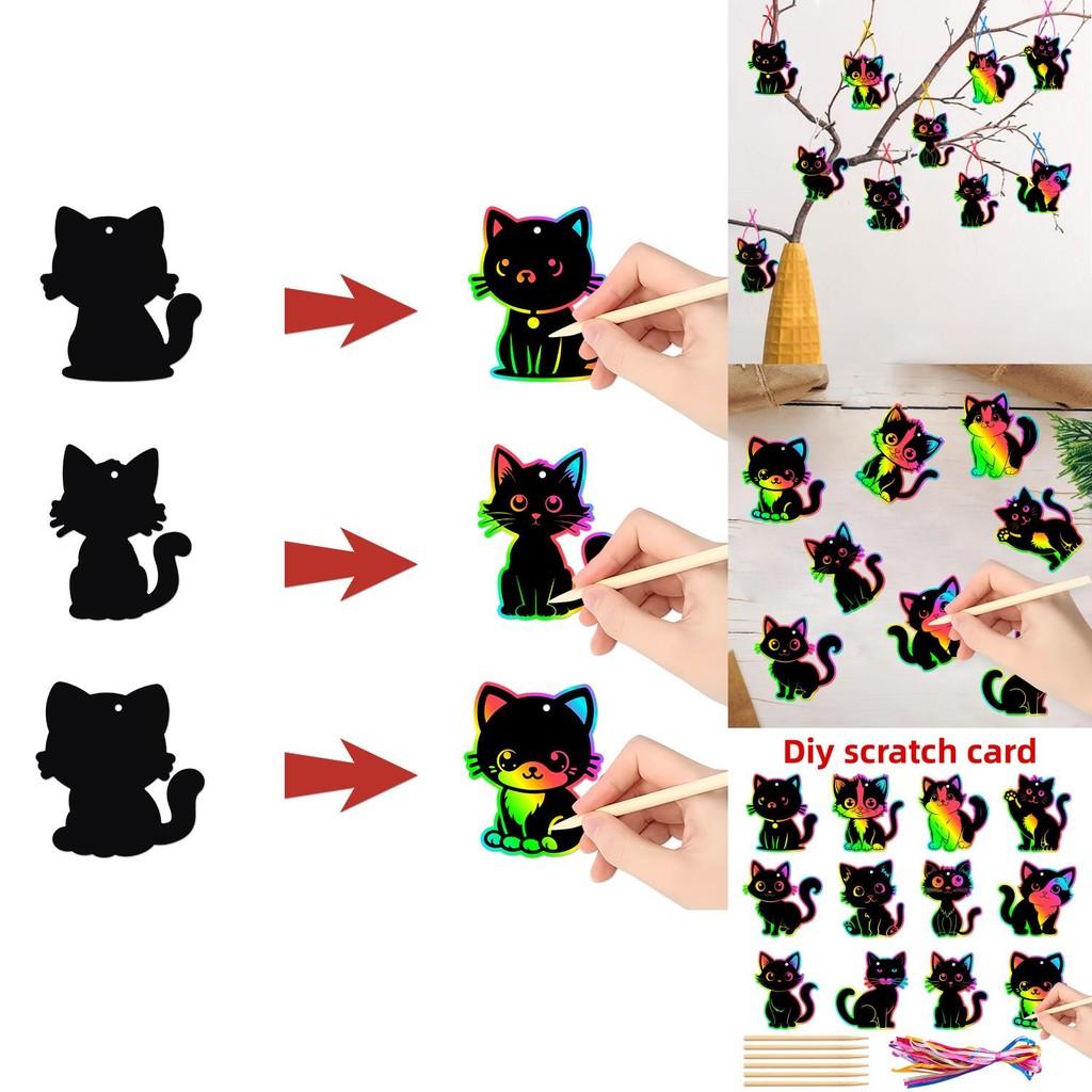 Katze DIY Rubbelkarte Partydeko mit bunten Aufhängern für Geburtstagsfeier und Kinderveranstaltung