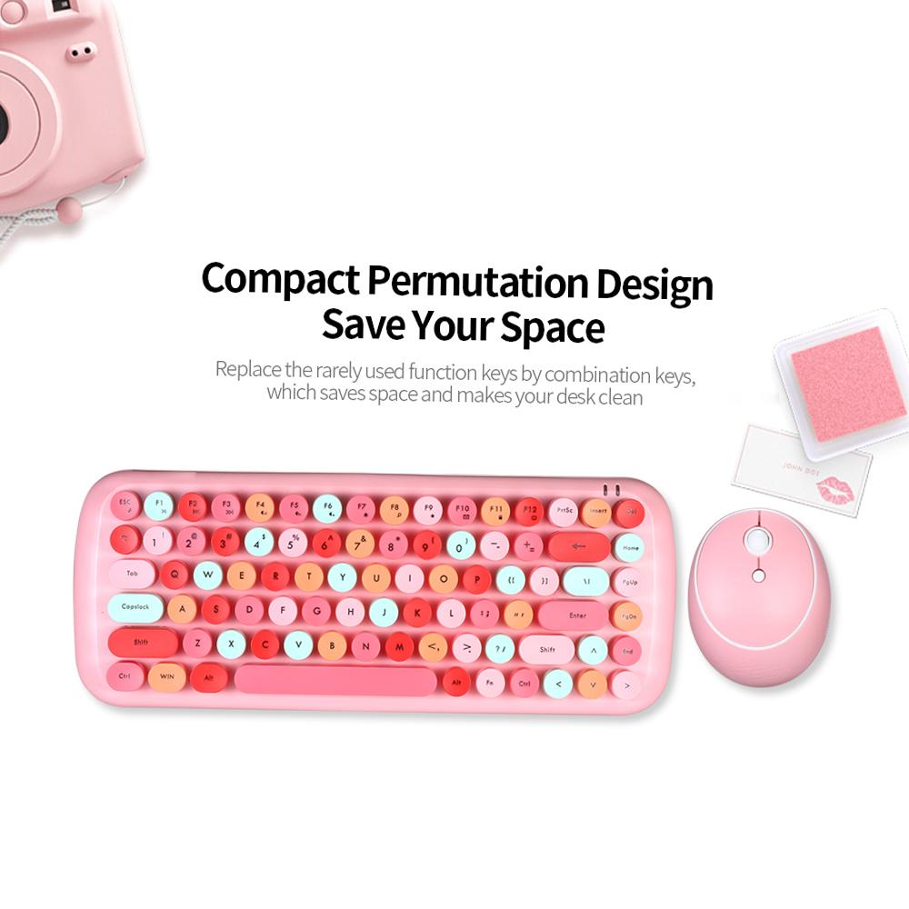 2023 Tastatur-Maus-Kombination, kabellos, 2,4 G, gemischte Farben, 84 Tasten, Mini-Tastatur-Maus-Set mit kreisförmigen Punk-Tastenkappen