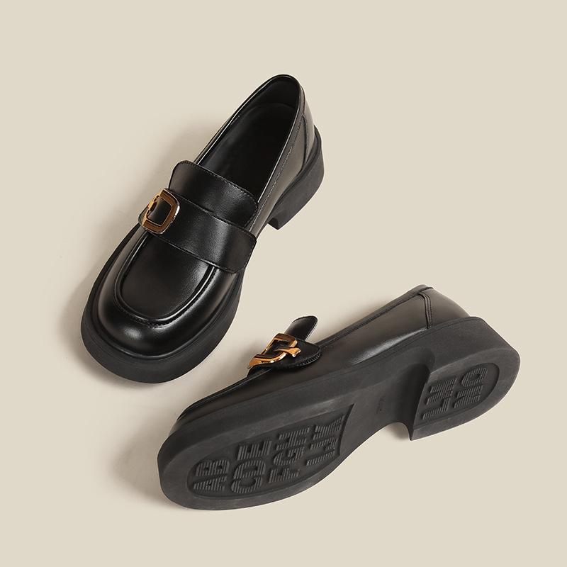 Women's and women's shoes soft leather style casual commuting single shoes thick heel thick sole comfortable round head small leather shoes