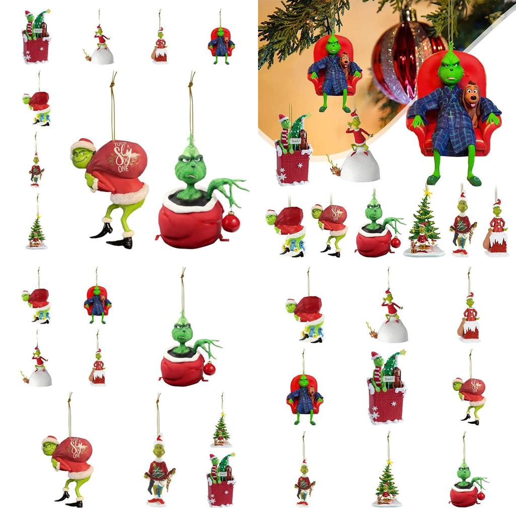 Green Furry Christmas Tree Ornament Acrylic Material Cartoon Style Festive Decoration