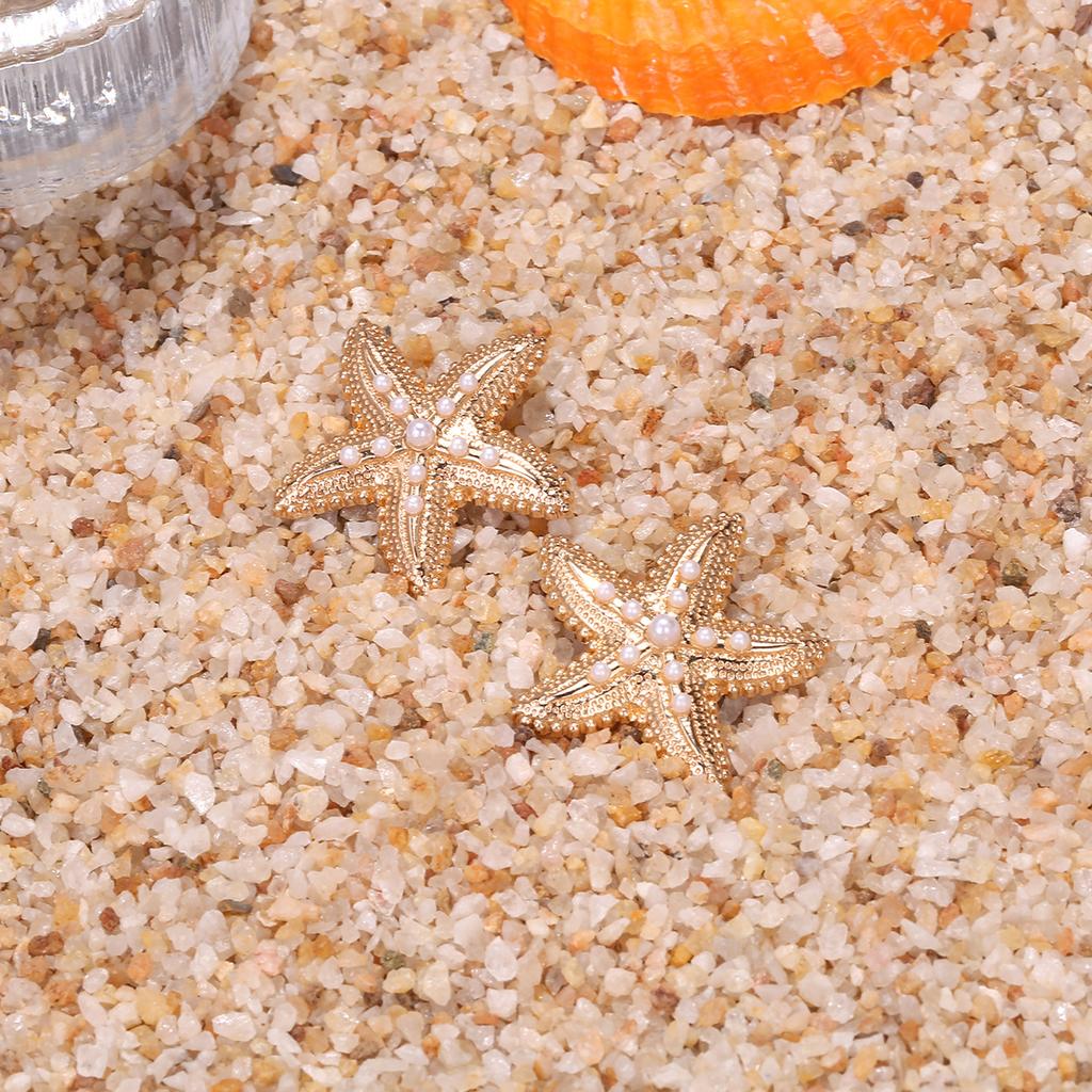 Exaggerated holiday style inlaid pearl starfish earrings beach style marine animal earrings