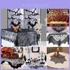 Elegante Toalha de Mesa Preta de Renda para Halloween com Padrão de Teia de Aranha Para Decoração Festiva