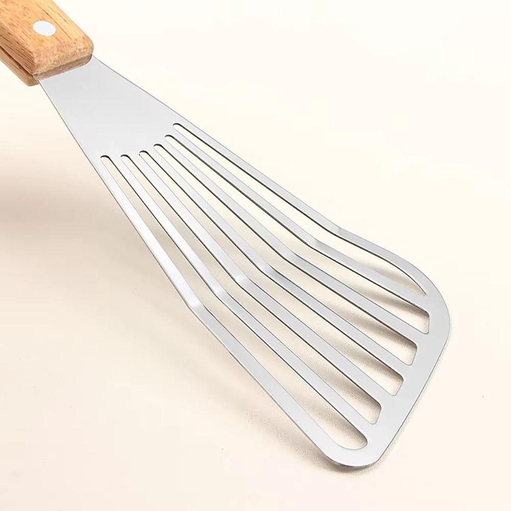 Stainless Steel Slotted Fish Turner Wooden Handle Flipping Frying Spatulas  Steak