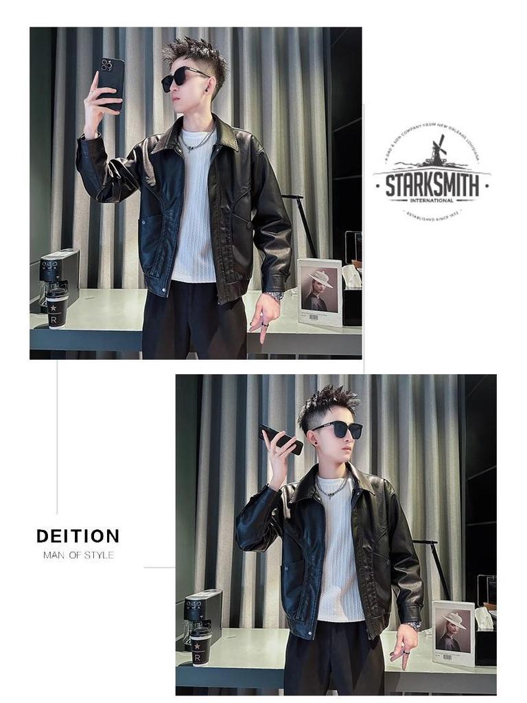 Trendy Men's PU Leather Jacket: Stylish Street Style, Autumn/Winter 2025 Collection, High-End Feel
