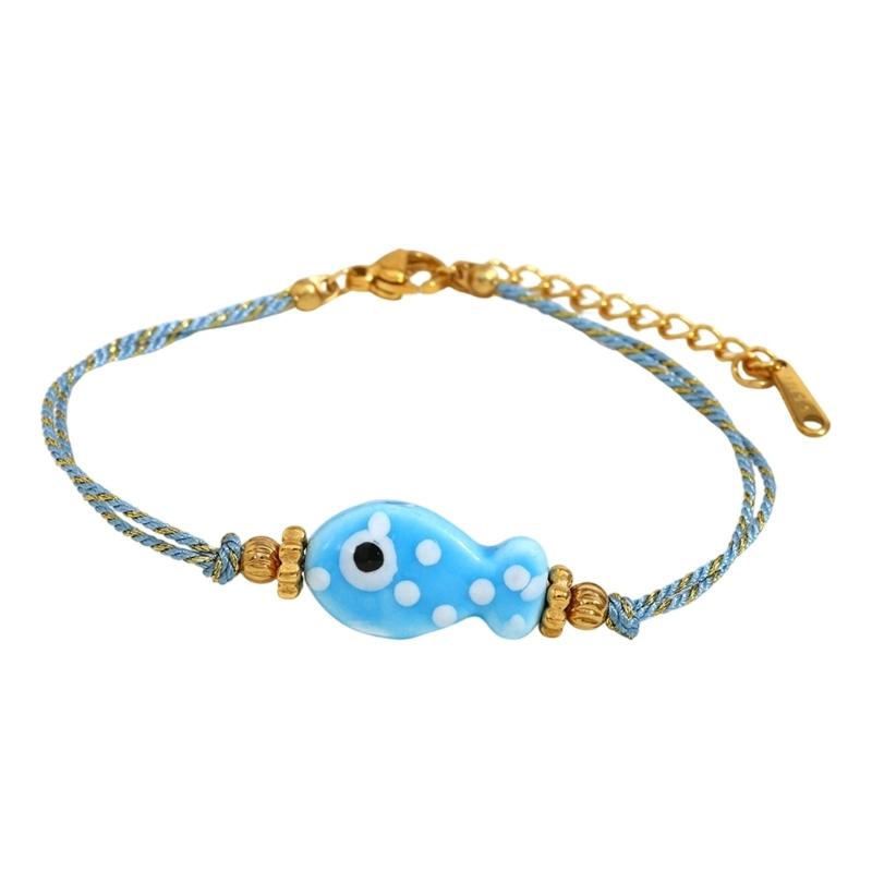 Fish Inspired Knotted Stainless Steel Cord Bracelet With Customizable Length Portable Accessory Stylish Outfits