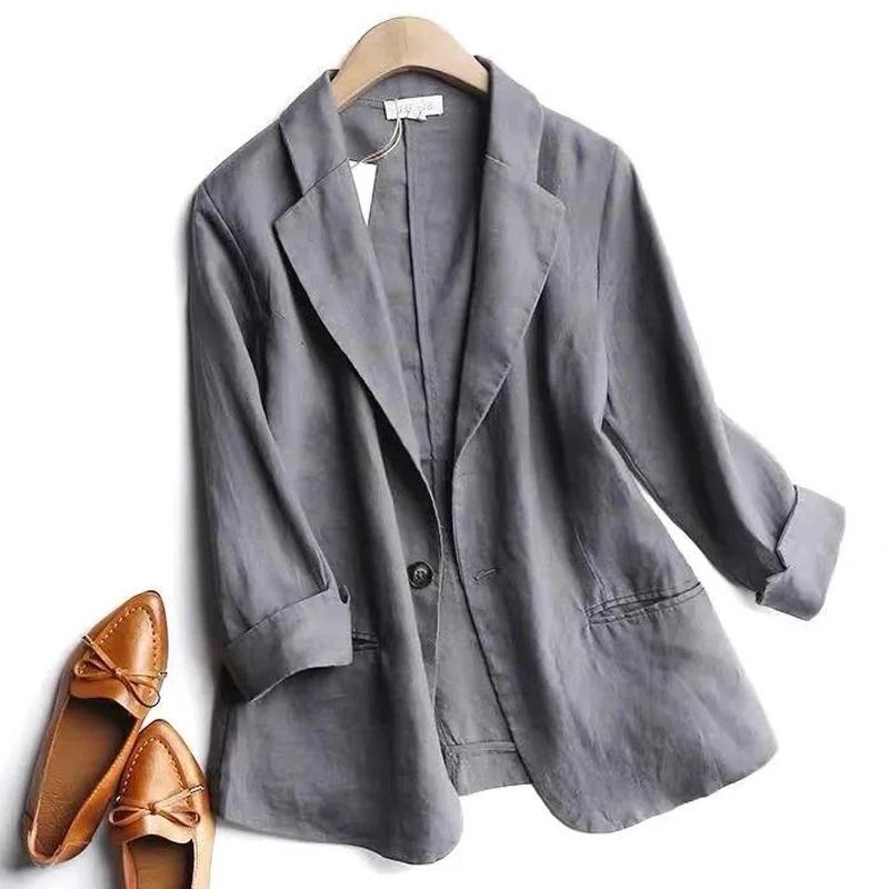 

Женский весенний однотонный свободный пиджак с длинным рукавом, повседневная куртка для поездок на работу XS серый