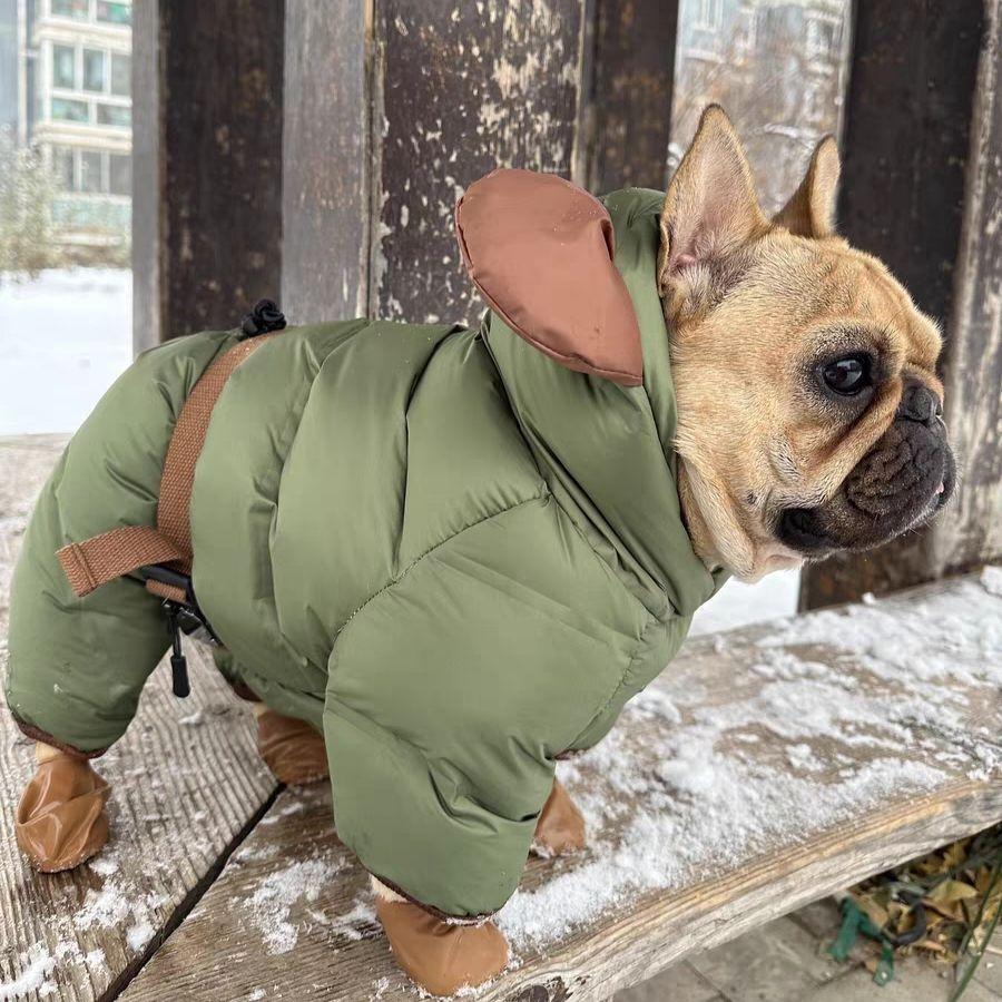Thicken Winter Dog Jumpsuit,Warm Puppy Pajamas Outfits - Adjustable Waist Design,4 Legs Down Coat Rompers For French Bulldog Pug