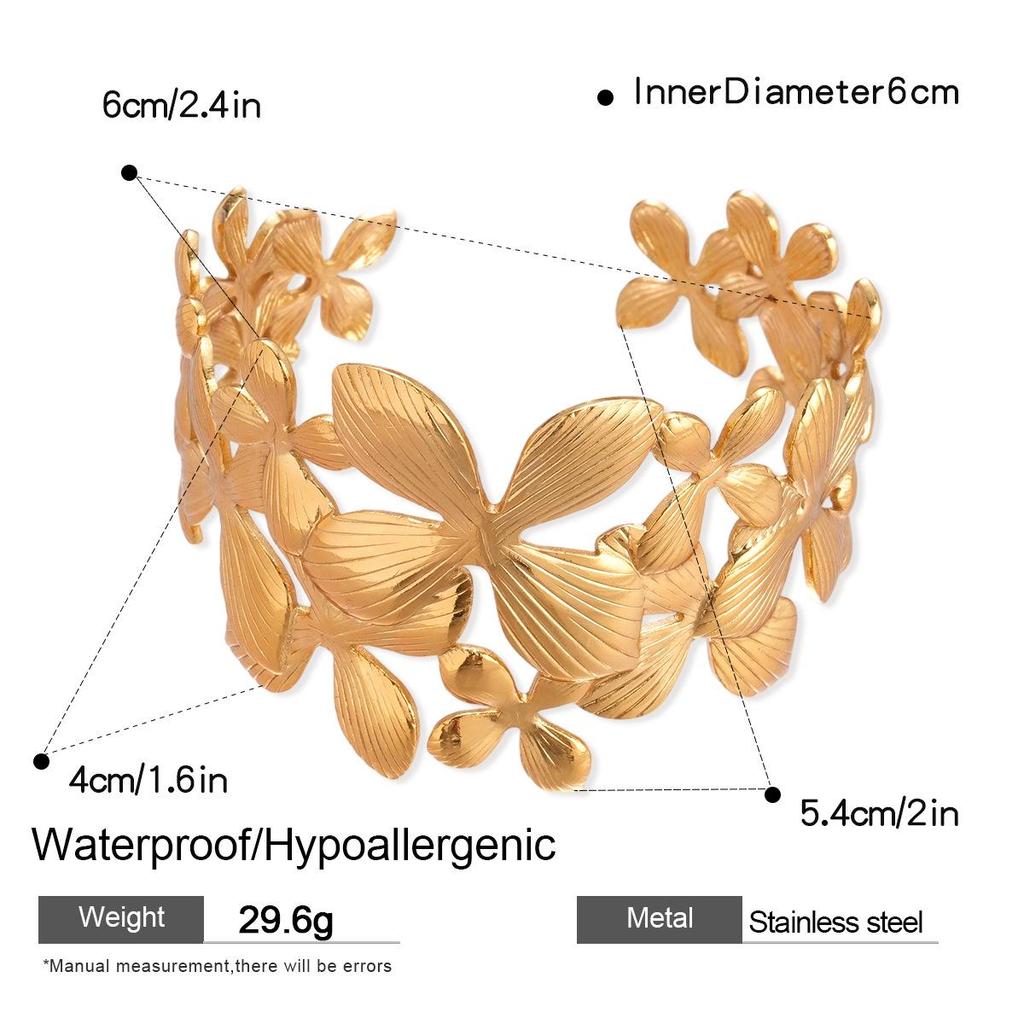 Edelstahl Armreif mit Ausstanzungen in Blumenform, Europäische & Amerikanische Mode, High-End Armband aus Titanstahl.