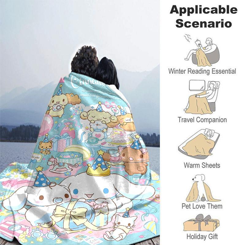 1pc Cinnamoroll Party Blanket, Seasonal Home Decorative Throw for Couch, or Car Seat Cover,Living Room, Travel, Camping, Car Blankets, Beach, Office N