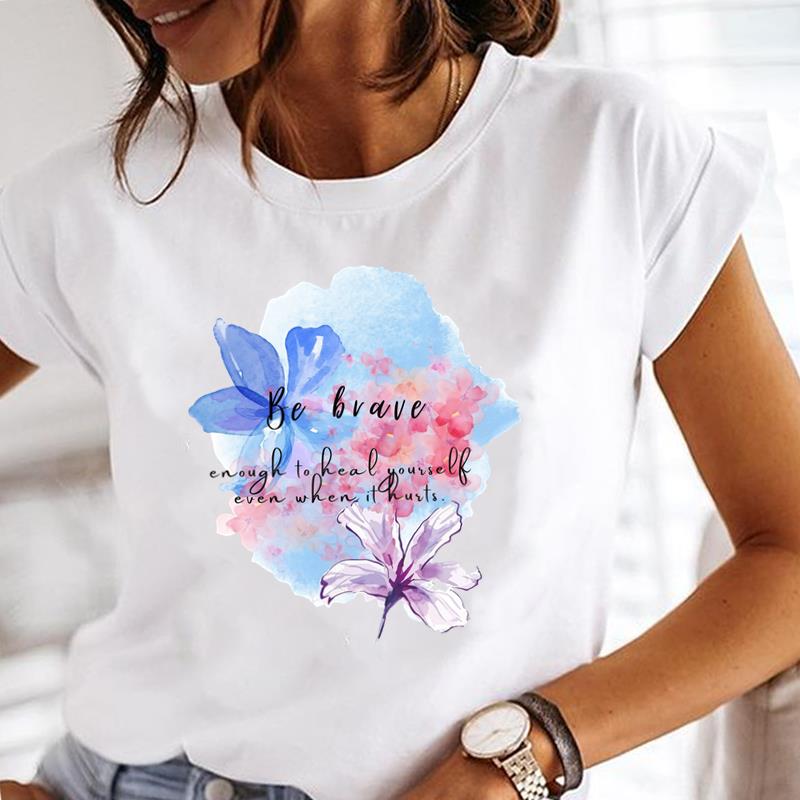(Asian Size) Women Lady Female Top Printed Tee Summer Clothing Flower Sweet Trend Casual T Shirt Fashion Graphic Short Sleeve T-shirts