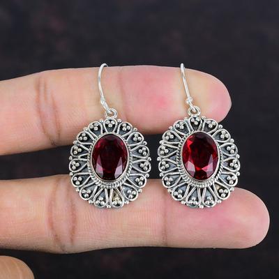 Faceted Mozambique Garnet Earring Natural Gemstone Earrings 925 Sterling Silver Earring Brand New Vintage Jewelry Handmade Earring For Gifts