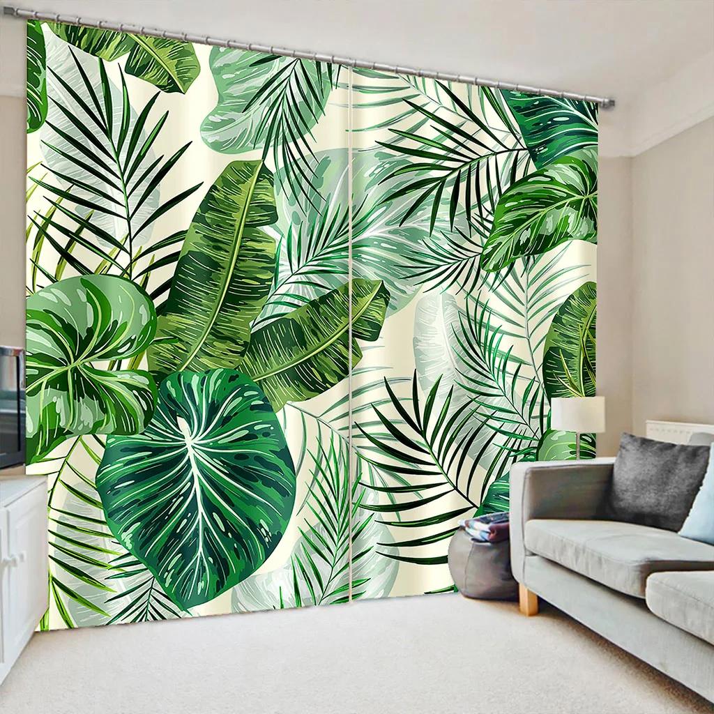 2 stuks Tropische Plant Cactus Gordijnen Bladerpatroon Botanisch Bedrukt Gordijnroedezak Raambekleding Voor Woonkamer Keuken